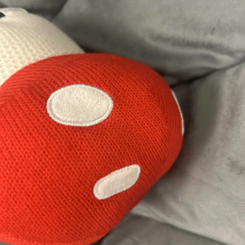 Cute Knitted Mushroom Plush Toy Red White Face Smiley Kawaii Stuffed Animal